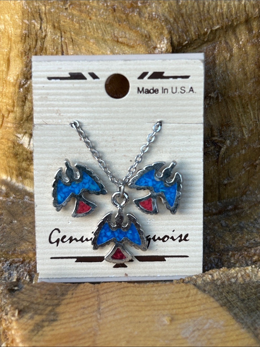 Turquoise Blue & Red Thunderbird Necklace and Earring Set